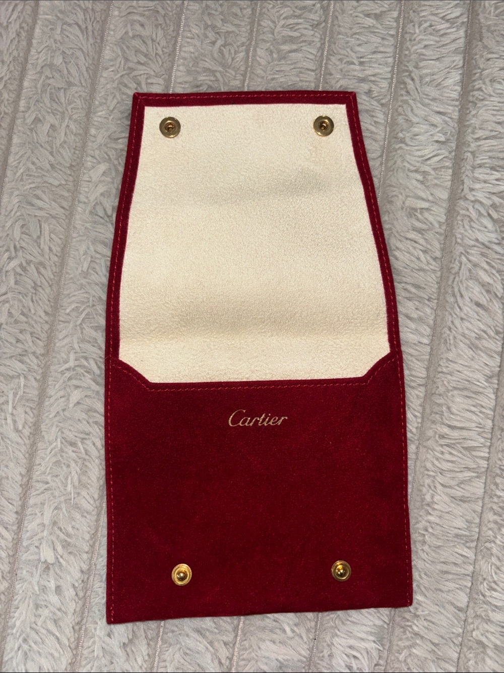 Cartier Red Suede Jewelry Pouch with Gold Accents